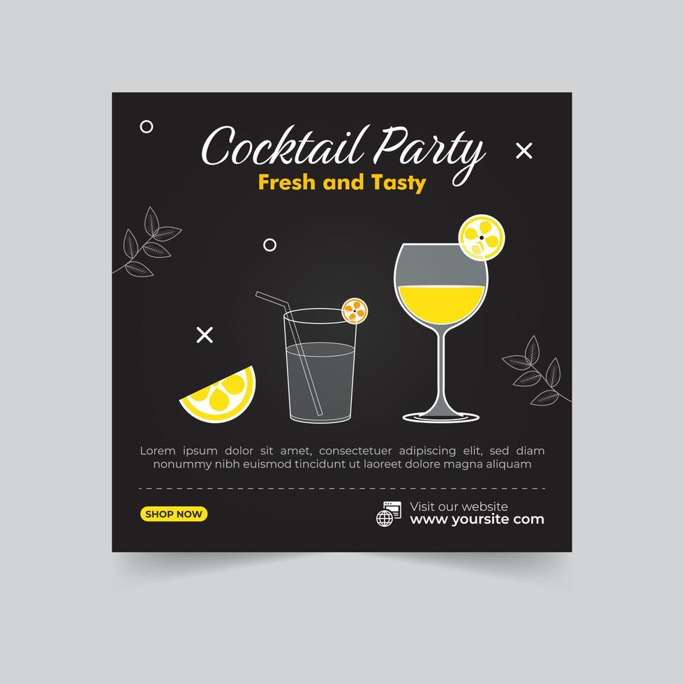 Food social media post for cocktail party or fast food post, restaurant banner template geometric sketch shape flyer design for attractive abstract elements post background space for text vector