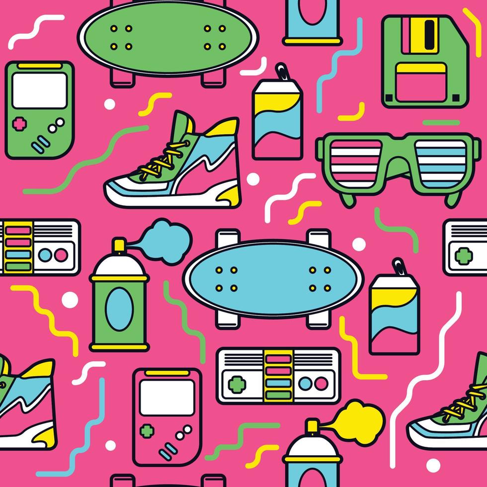 90's Stuff Seamless Pattern vector