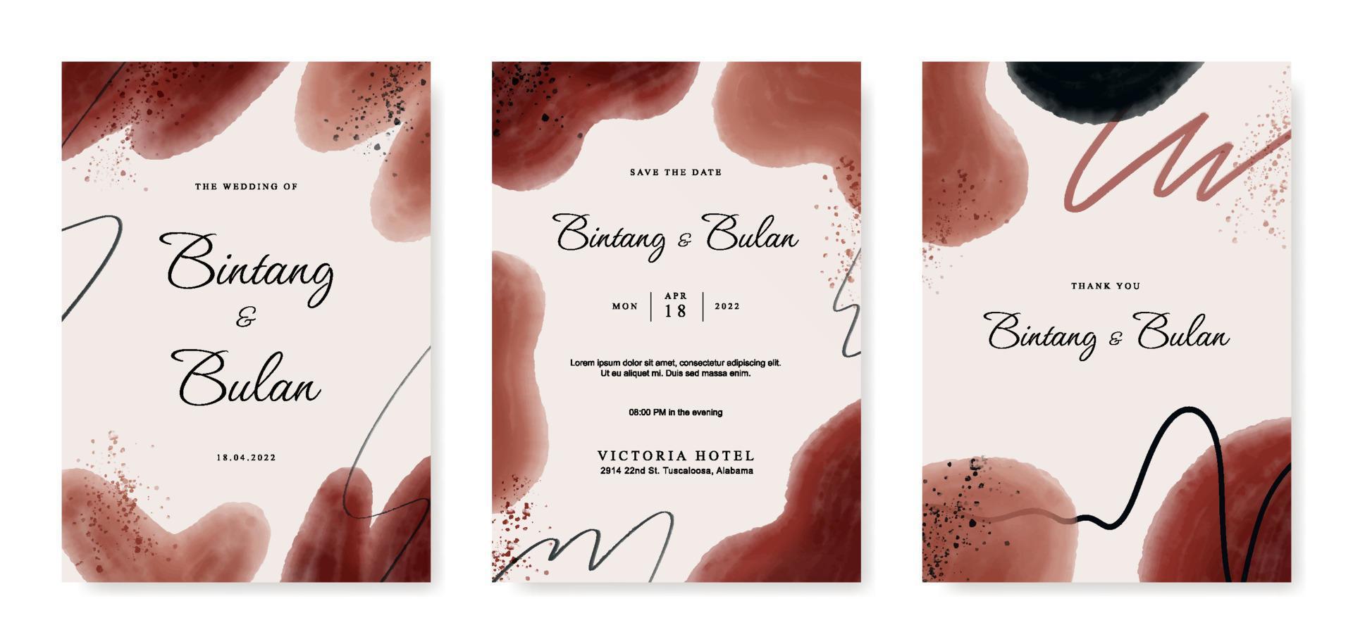 Abstract watercolor wedding invitation template vector