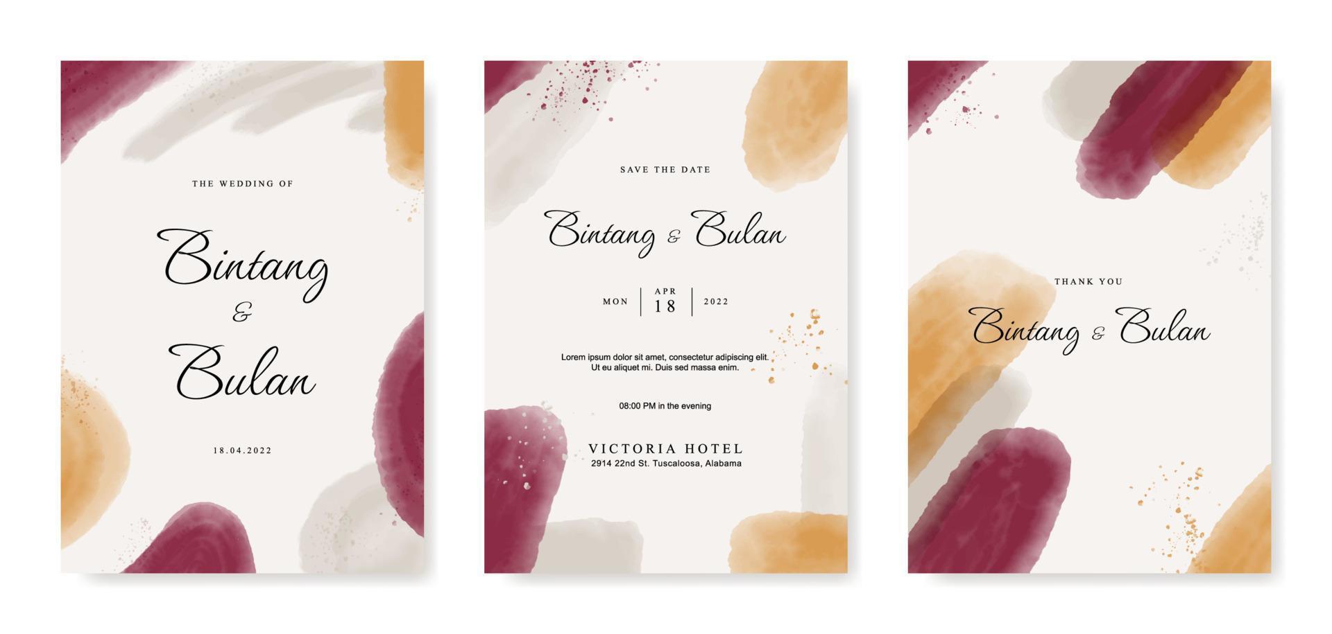 Abstract watercolor wedding invitation template vector