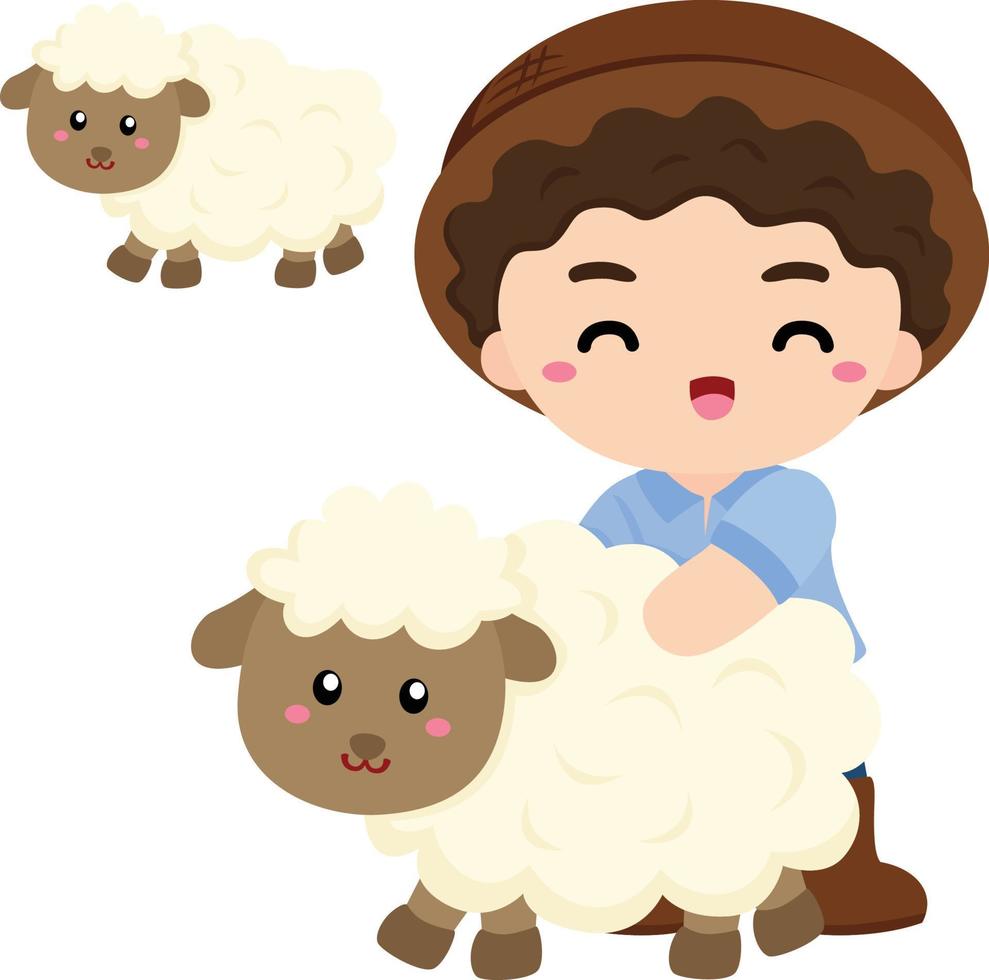 Shepherd and his sheep vector clipart