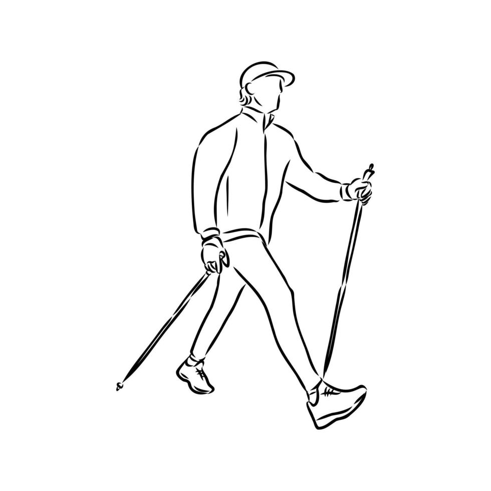 scandinavian walking vector sketch