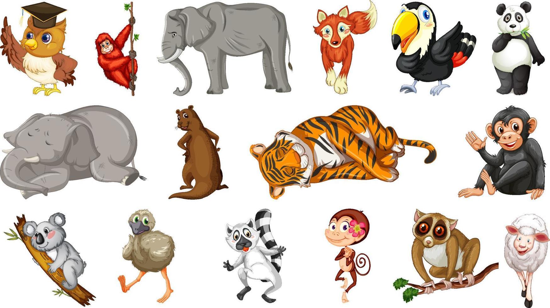 Many wild animals on white background vector