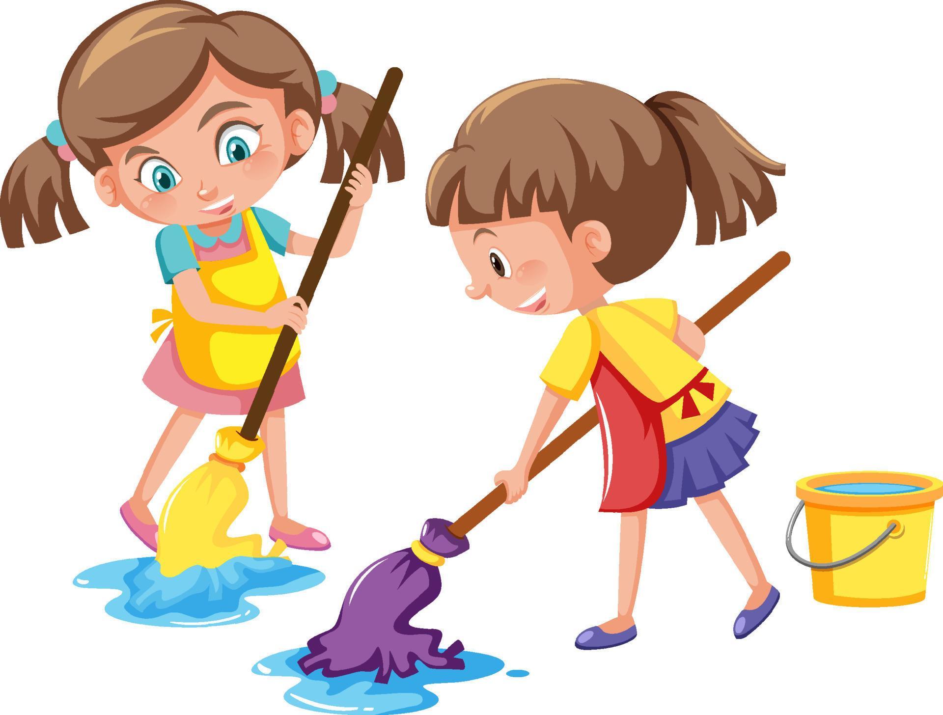 Girl mopping the floor on white background 7311089 Vector Art at Vecteezy