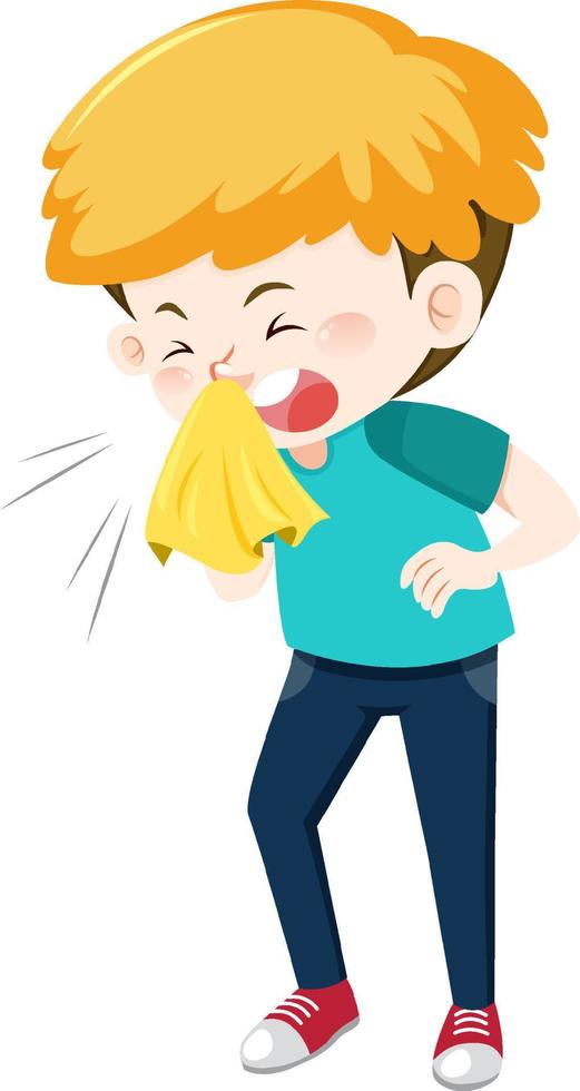 A sick boy cartoon character on white background vector