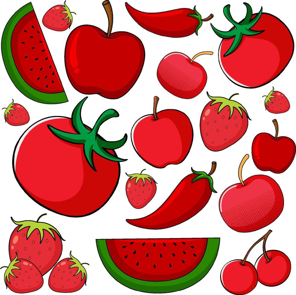 frutas y verduras en color rojo vector