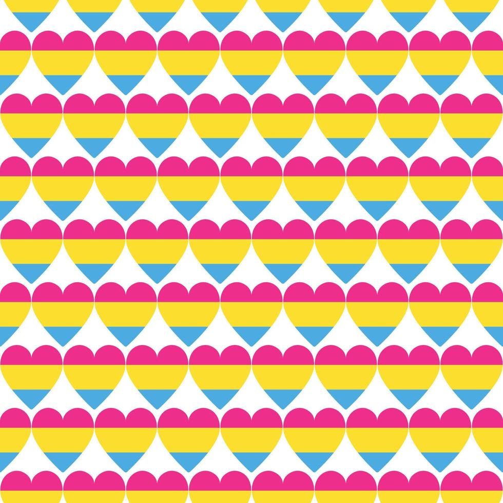 Seamless pattern background with heart icon in colors of Pansexual Pride Flag. Pansexual Panromantic Awareness Day on 24 May vector backdrop