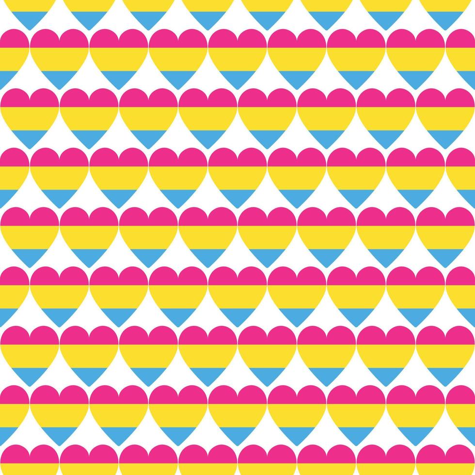 Seamless pattern background with heart icon in colors of Pansexual Pride Flag. Pansexual Panromantic Awareness Day on 24 May vector backdrop