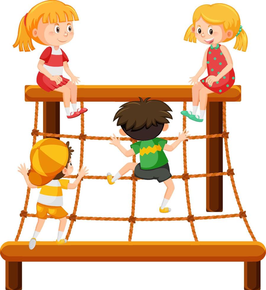Children climbing on rope wall vector