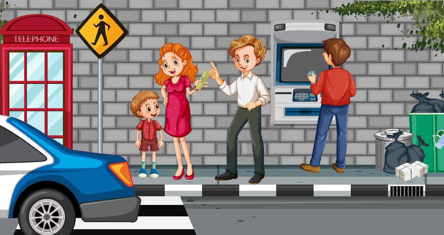 ATM machine street scene with people vector