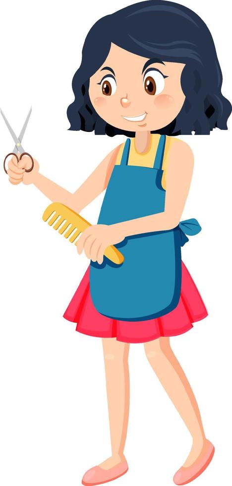 mujer peluquera sosteniendo sus herramientas vector