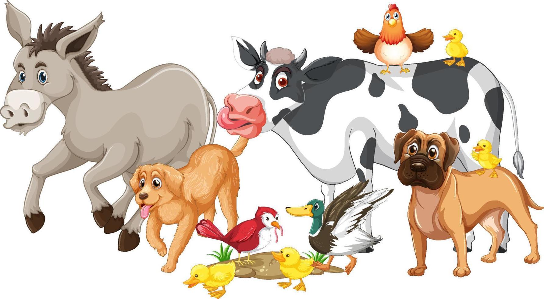 animales de granja sobre fondo blanco vector