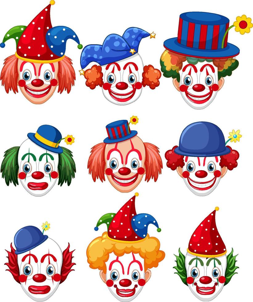 Set of clown facial expression vector