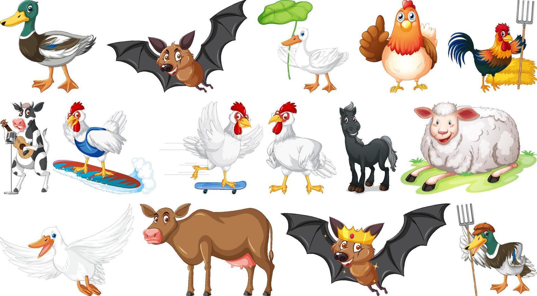 Many farm animals on white background vector