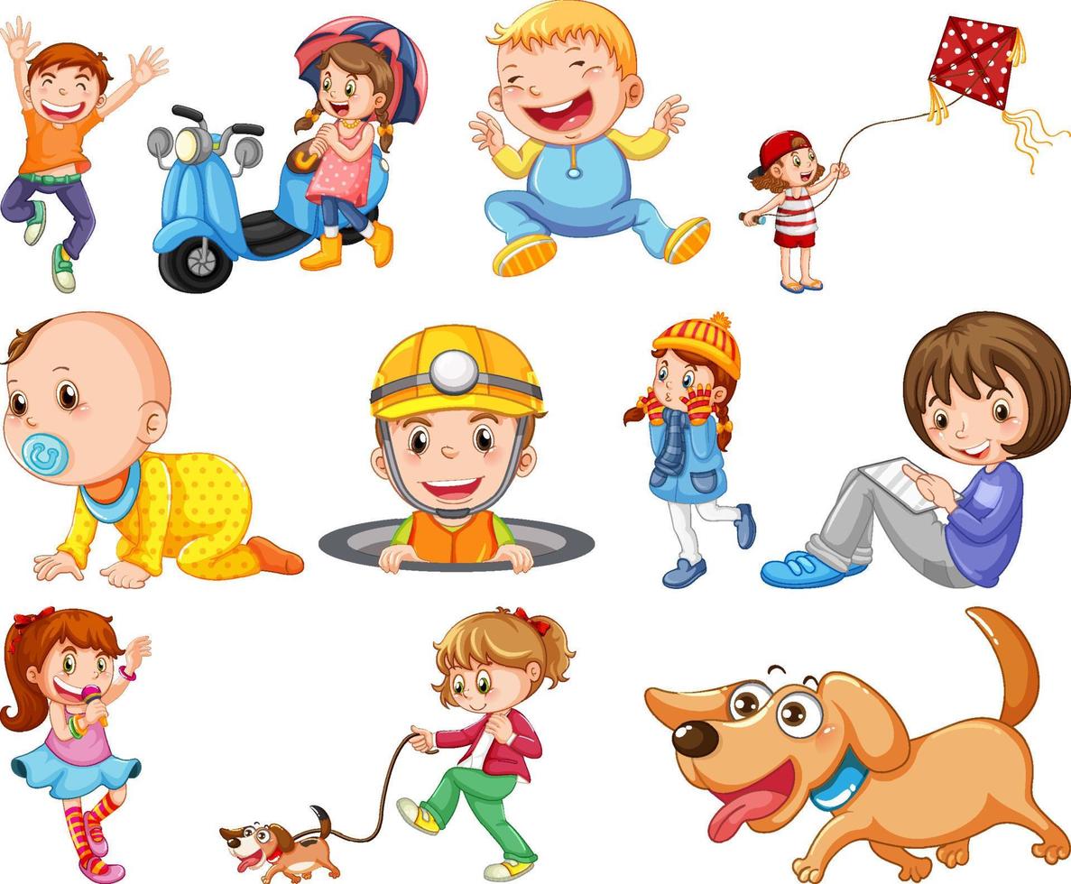 Happy children in different actions vector