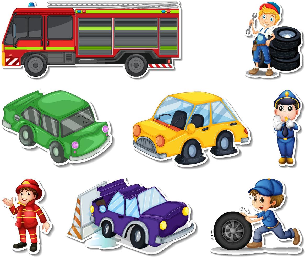 Sticker set of professions characters and objects vector