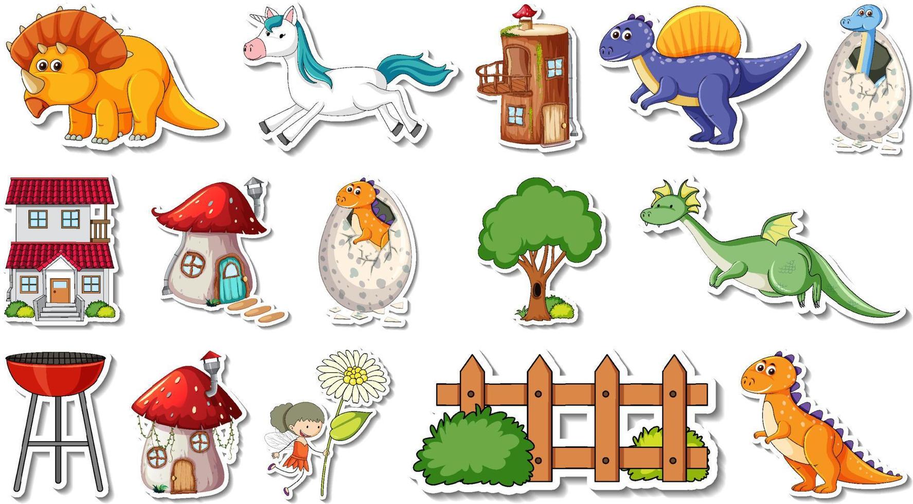Sticker set of fantasy fairy tale cartoon characters vector