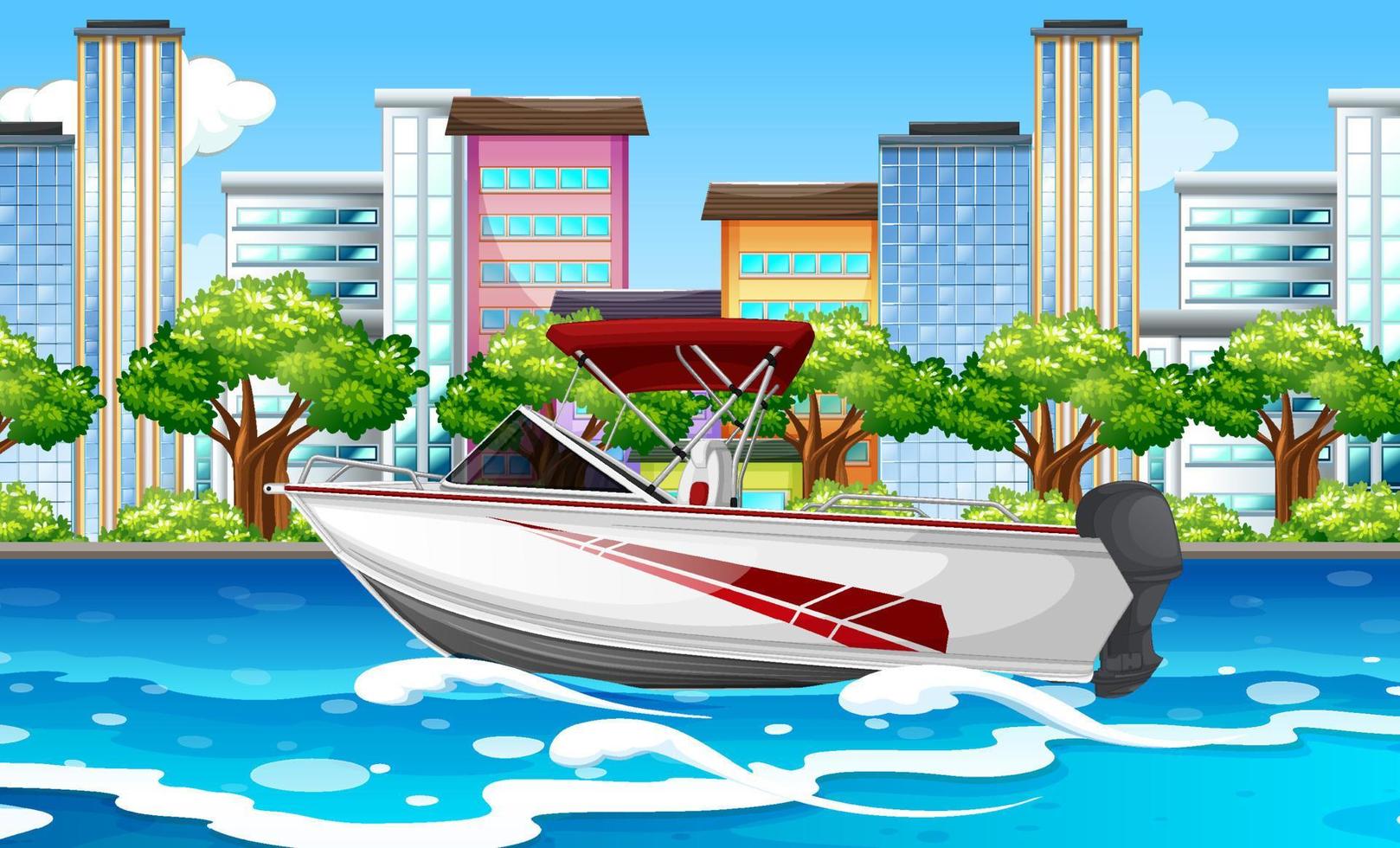 River city scene with a speedboat vector