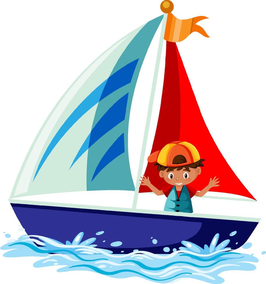 A little boy on sailboat isolated vector