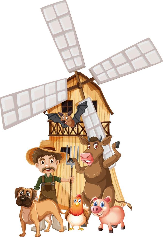 Farming theme with farmer and animals vector