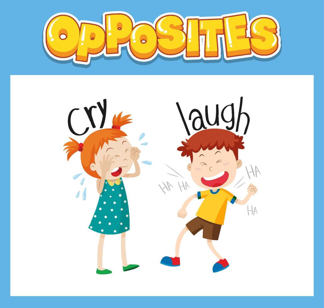 Opposite English words with cry and laugh vector
