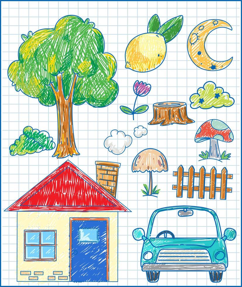 Kids sketch colored in hand drawn style vector