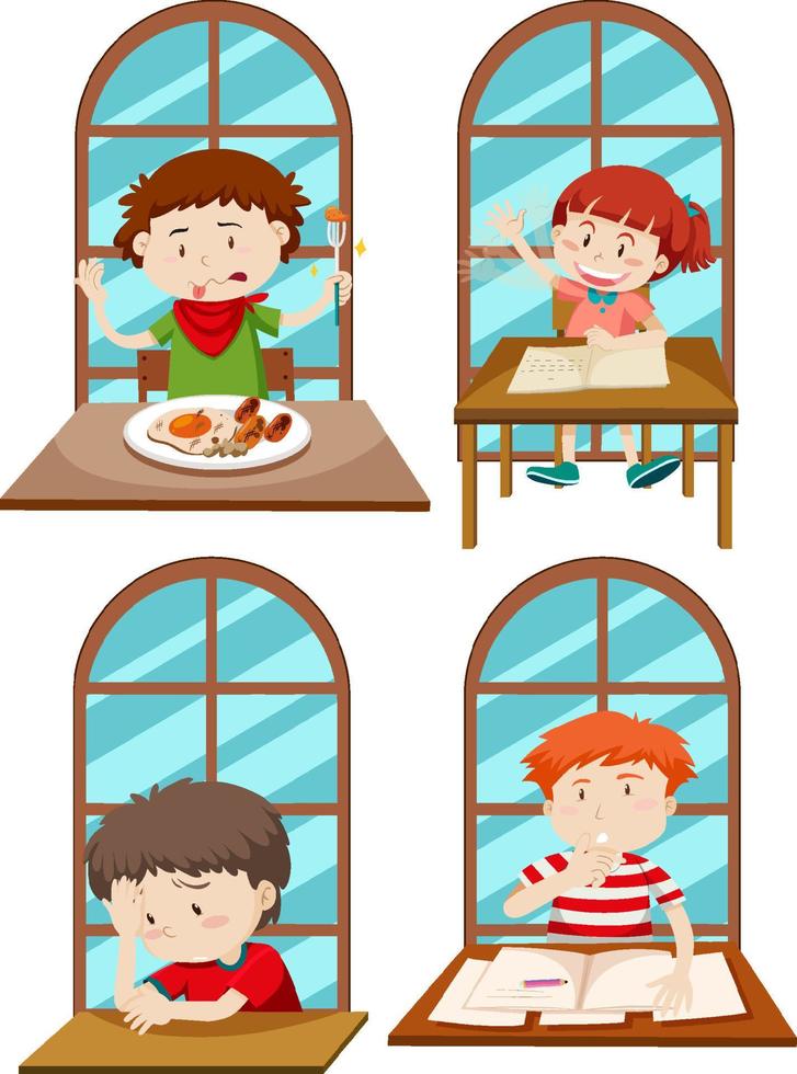 Set of simple kids cartoon characters vector