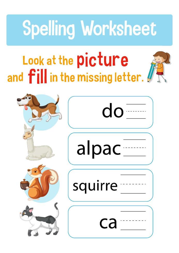 Worksheet design for spelling words vector