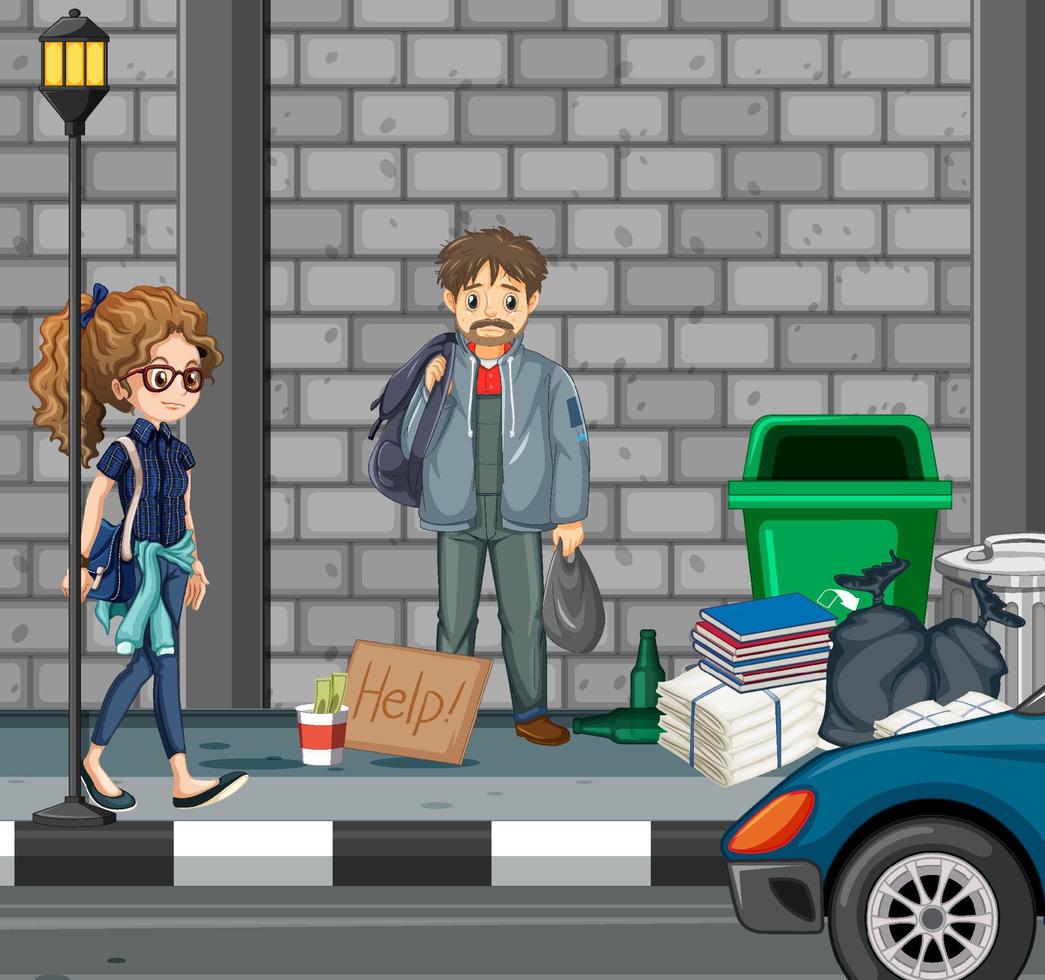 Homeless people in the city vector