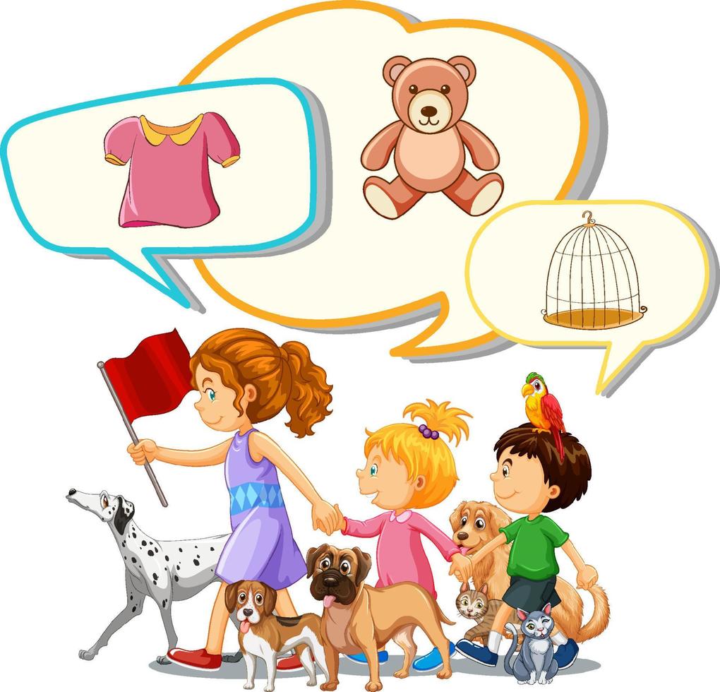 Speech bubbles with children and pets 7311650 Vector Art at Vecteezy