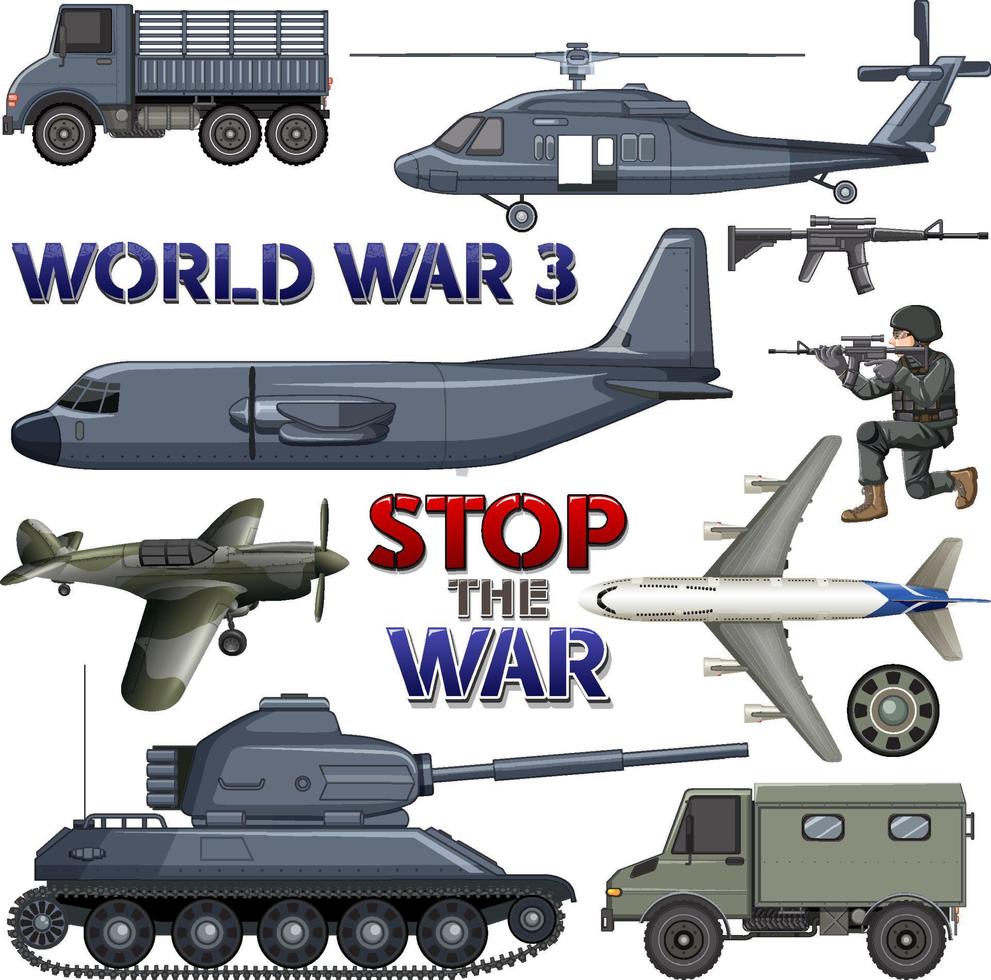 Military elements and vehicles set vector