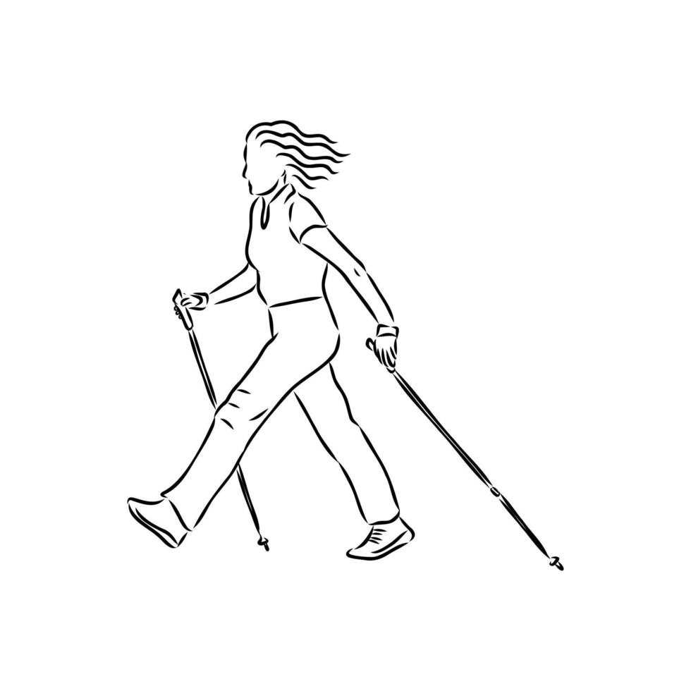 scandinavian walking vector sketch