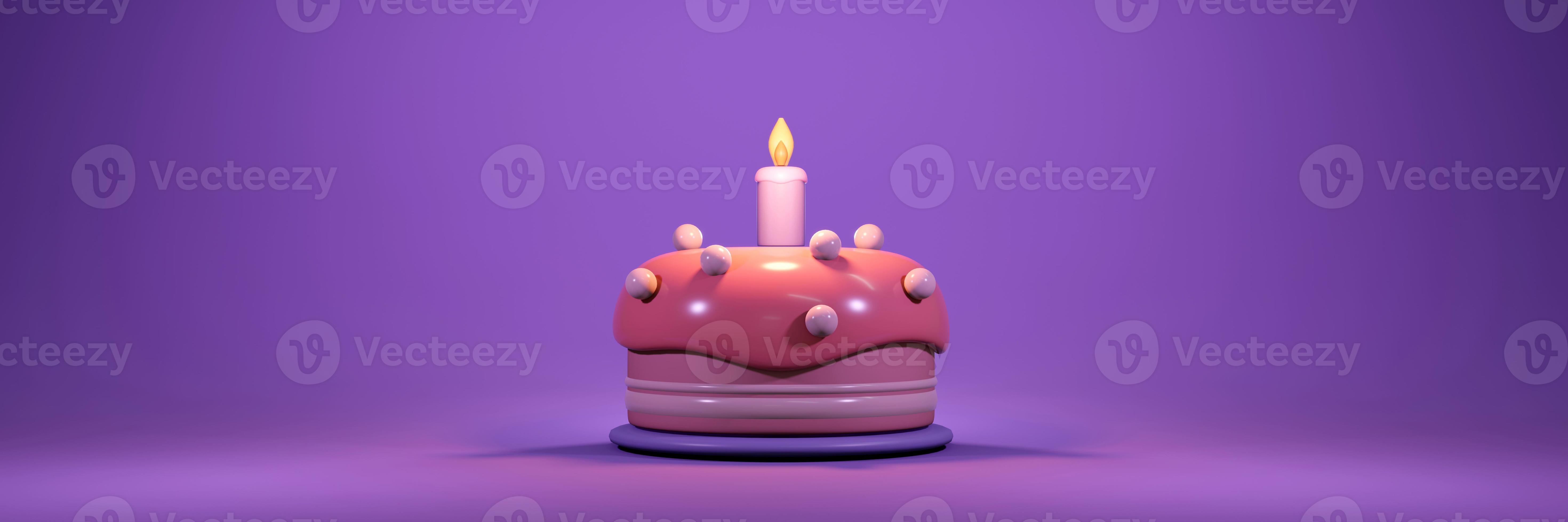 3D Rendering of birthday cake with candle in dark pastel theme concept ...