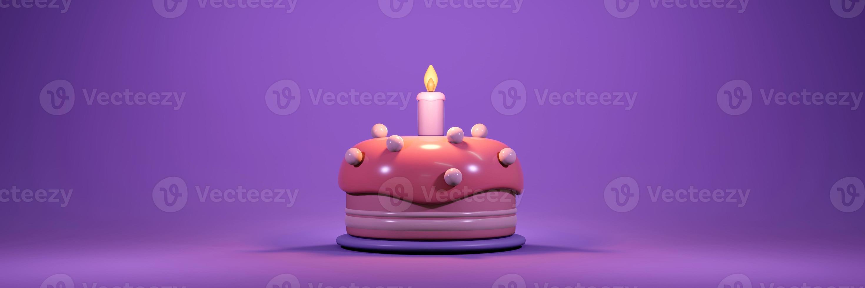 3D Rendering of birthday cake with candle in dark pastel theme concept of birthday party banner. 3D Render illustration. photo
