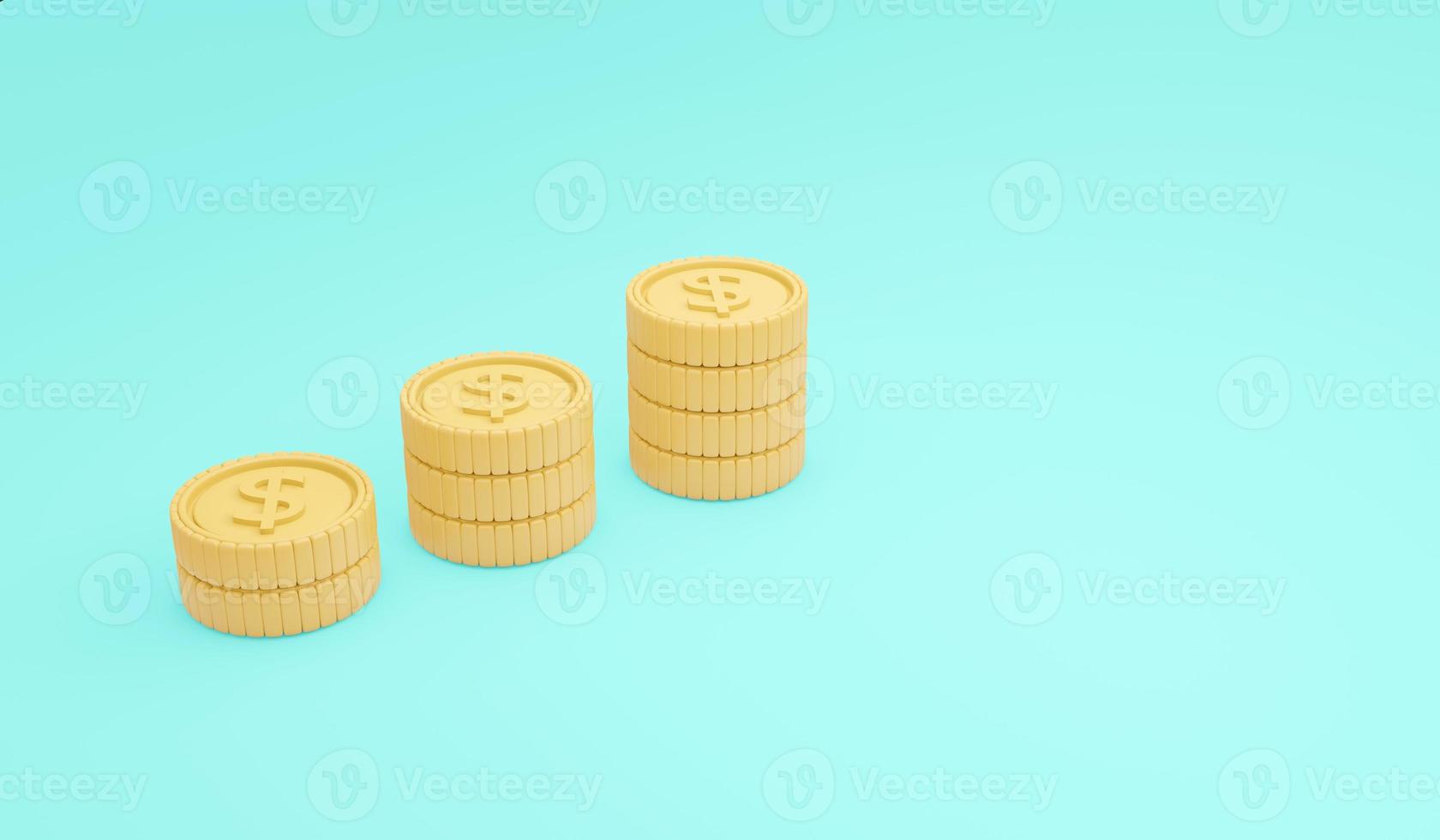 3D Rendering concept of stack of dollar in yellow on blue background. 3D Render illustration. photo