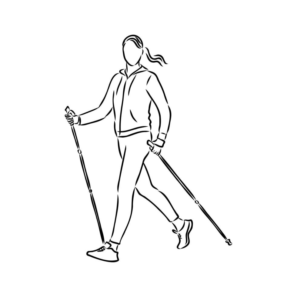 scandinavian walking vector sketch