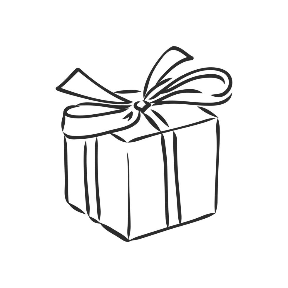 Sketch gift box with ribbon and bow Royalty Free Vector