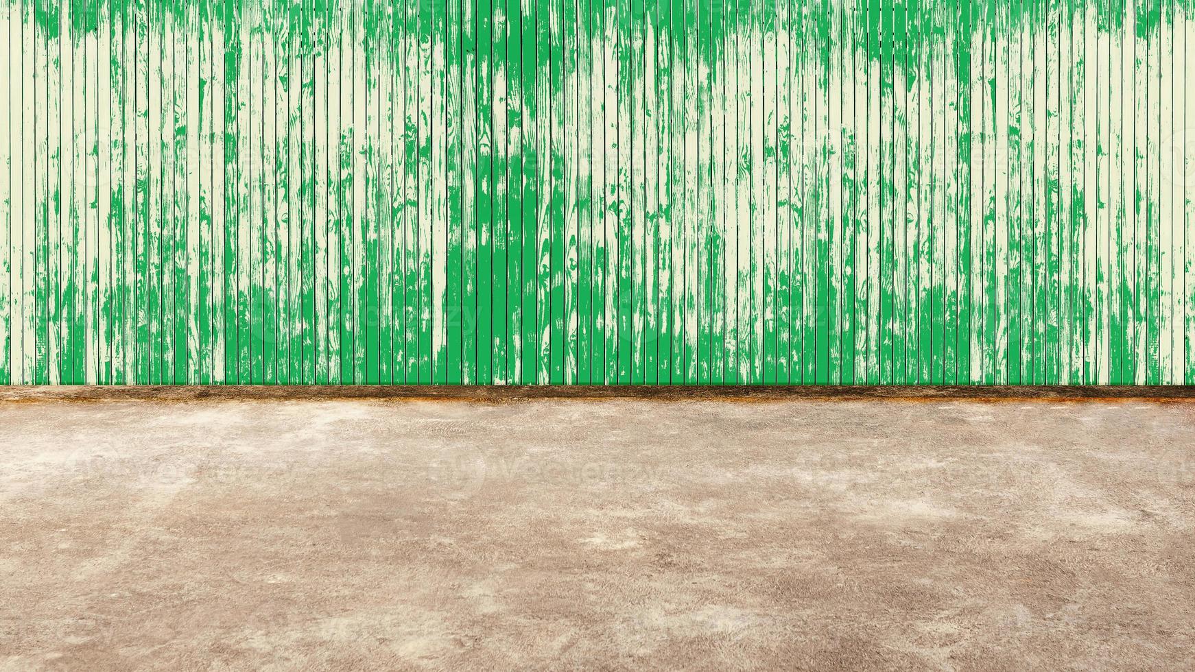 Old wood wall texture with concrete floor for background and copy space. photo