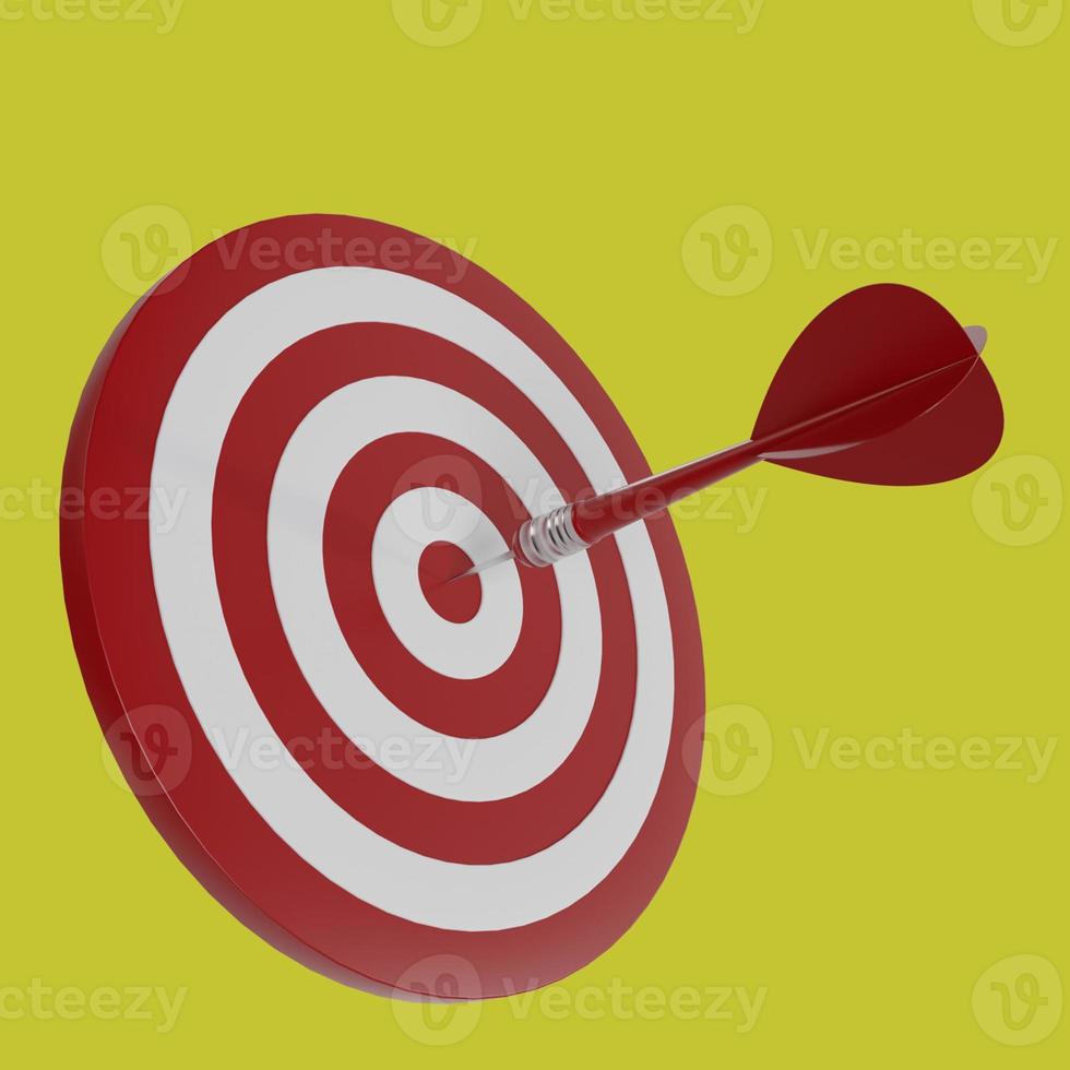 Arrow on Target isolated on yellow background, 3d render illustration photo