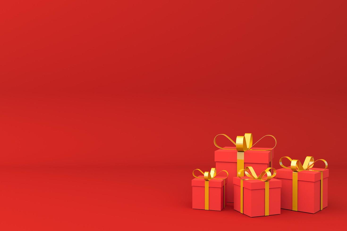 Gift background on red wall 3d render for greeting card.Free photo