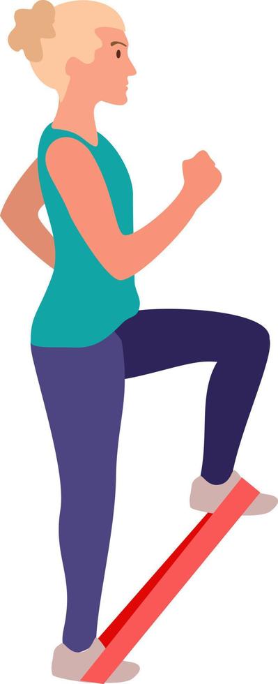 Woman exercising with a resistance band at home vector