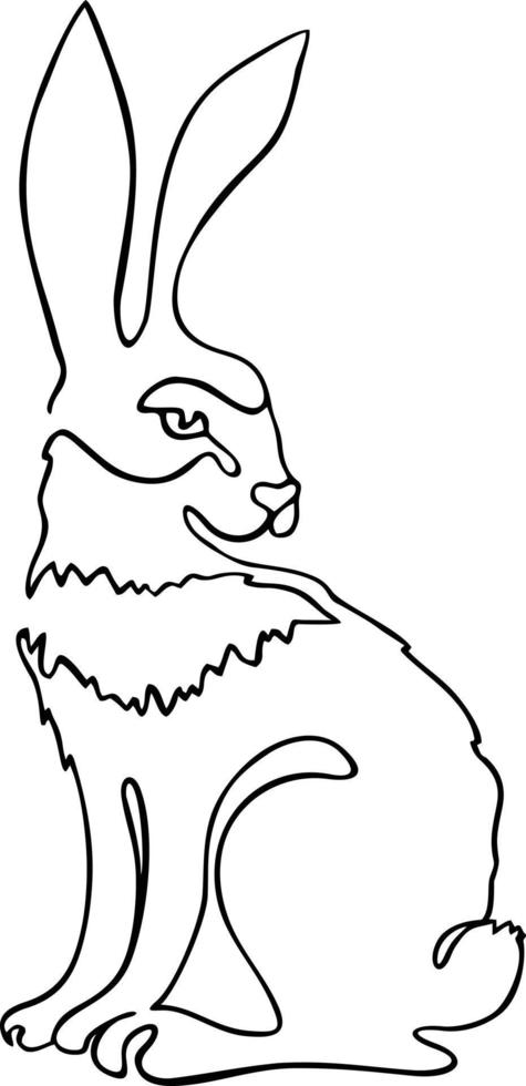 Continuous one line drawing rabbit hare. Continuous black outline drawing vector