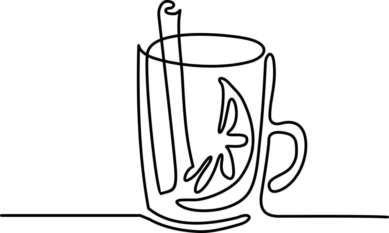 Continuous one line drawing of christmas mulled wine in silhouette Linear stylized. Minimalist vector