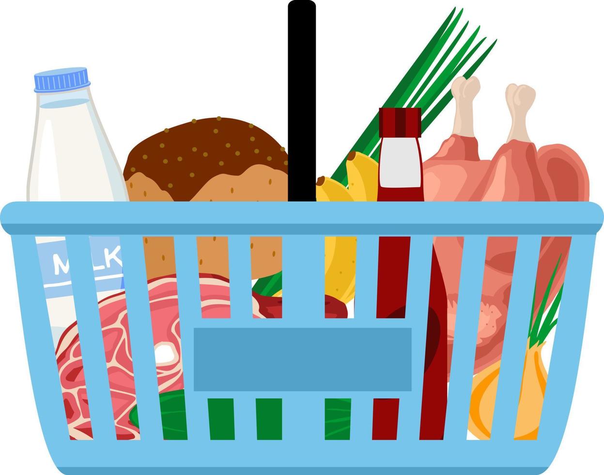 shopping basket with groceries. Vector illustration. Flat design
