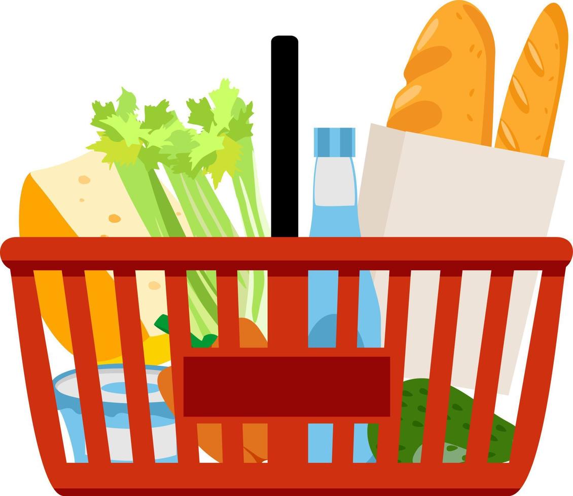 carrito de compras con comestibles. diseño plano vector