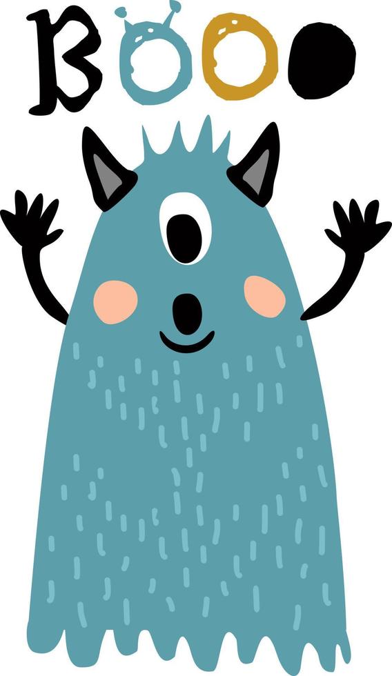 monstruo de dibujos animados linda criatura con cara graciosa, pequeño personaje de terror divertido, personaje humorístico para mascota, ilustraciones de vectores de monstruos para pegatinas