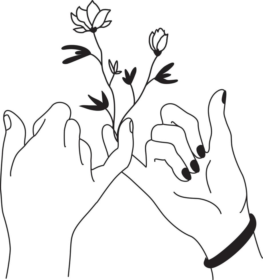 Caring touch of palms. Two hands connecting with love, symbol of romantic relationships. Couple joins fingers - concept of safety, togetherness. Cartoon vector