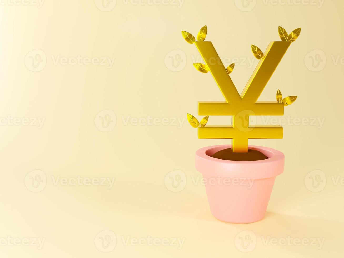 golden yen currency tree in pink pot, 3D rendering photo