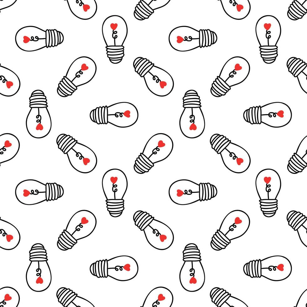 Seamless background with light bulbs with a heart vector