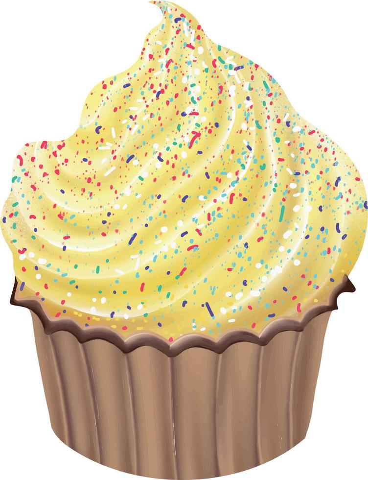 Cupcake with yellow cream. Vector illustration
